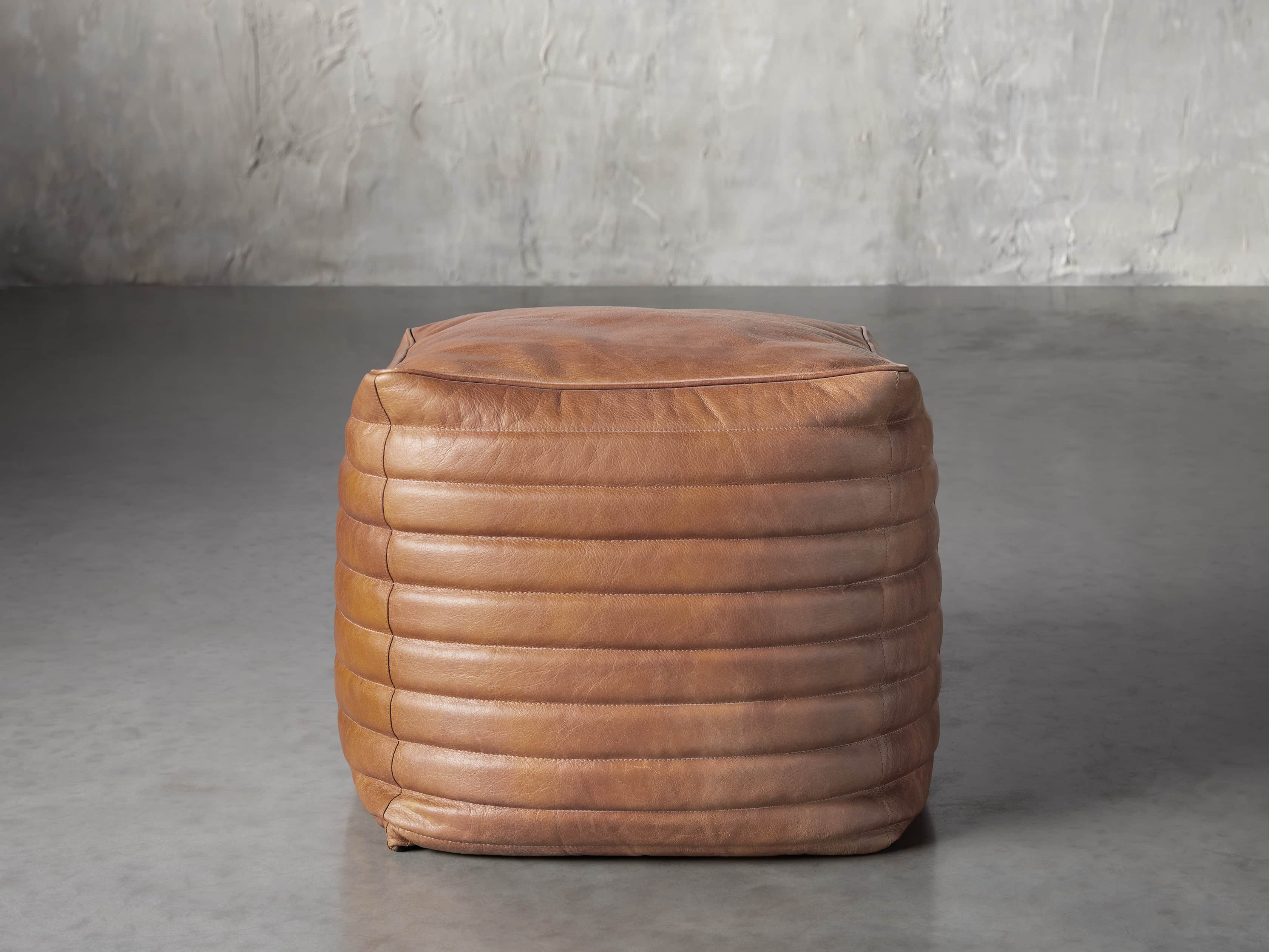 Round Channel Leather Pouf - Thumbnail 3