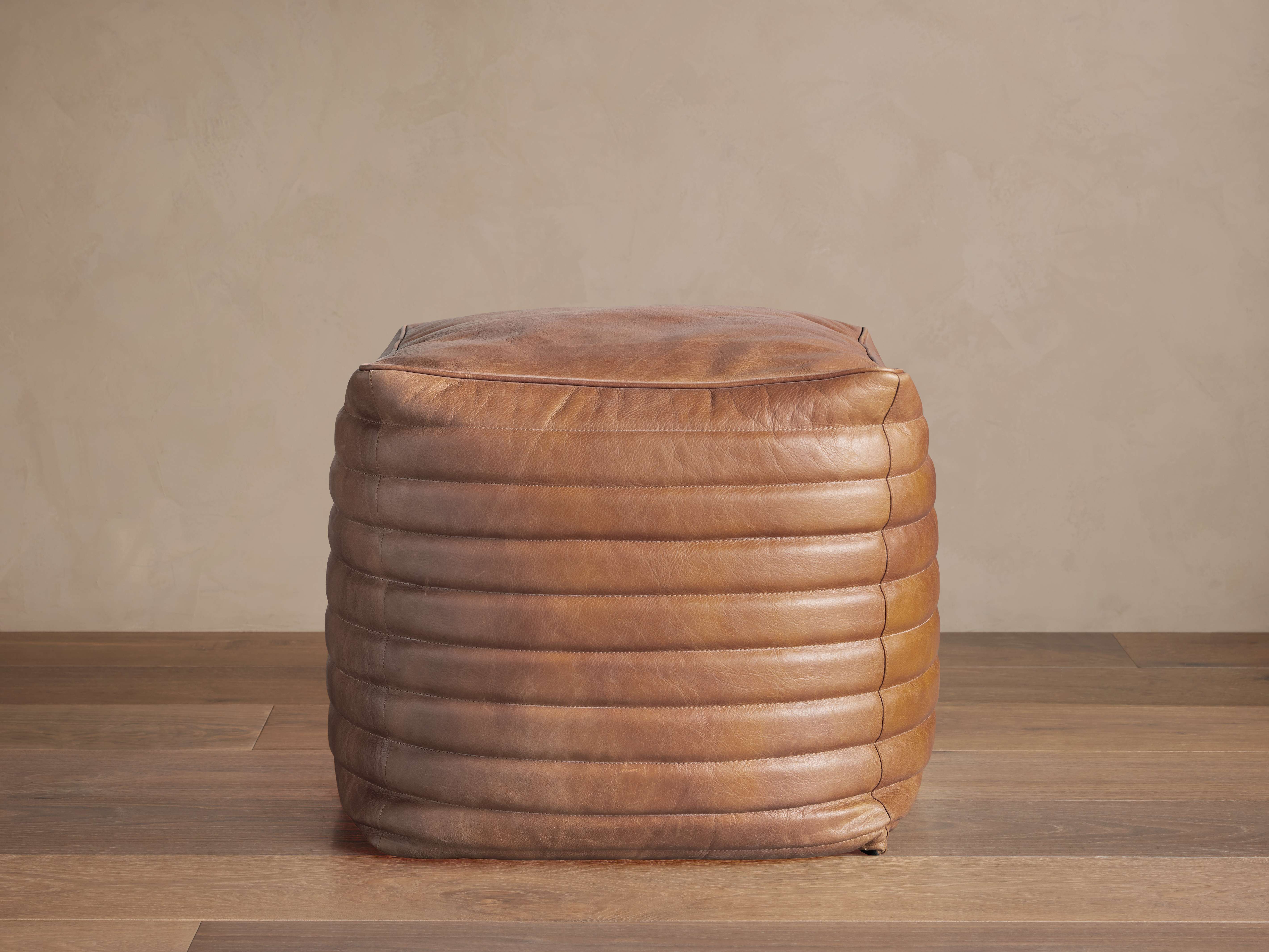 Round Channel Leather Pouf