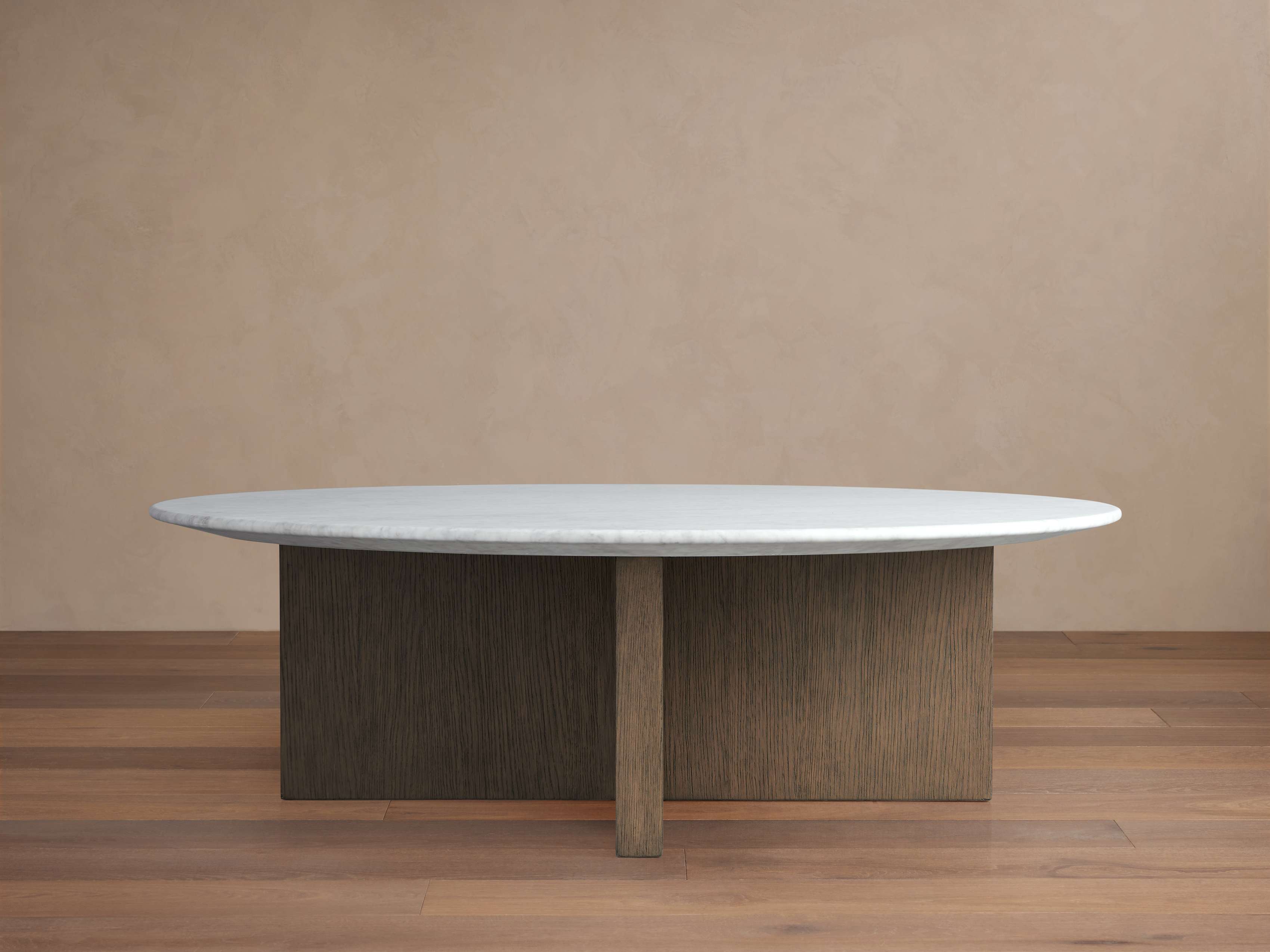 Saint Germain Round Stone Top Coffee Table with Wood Clement Base