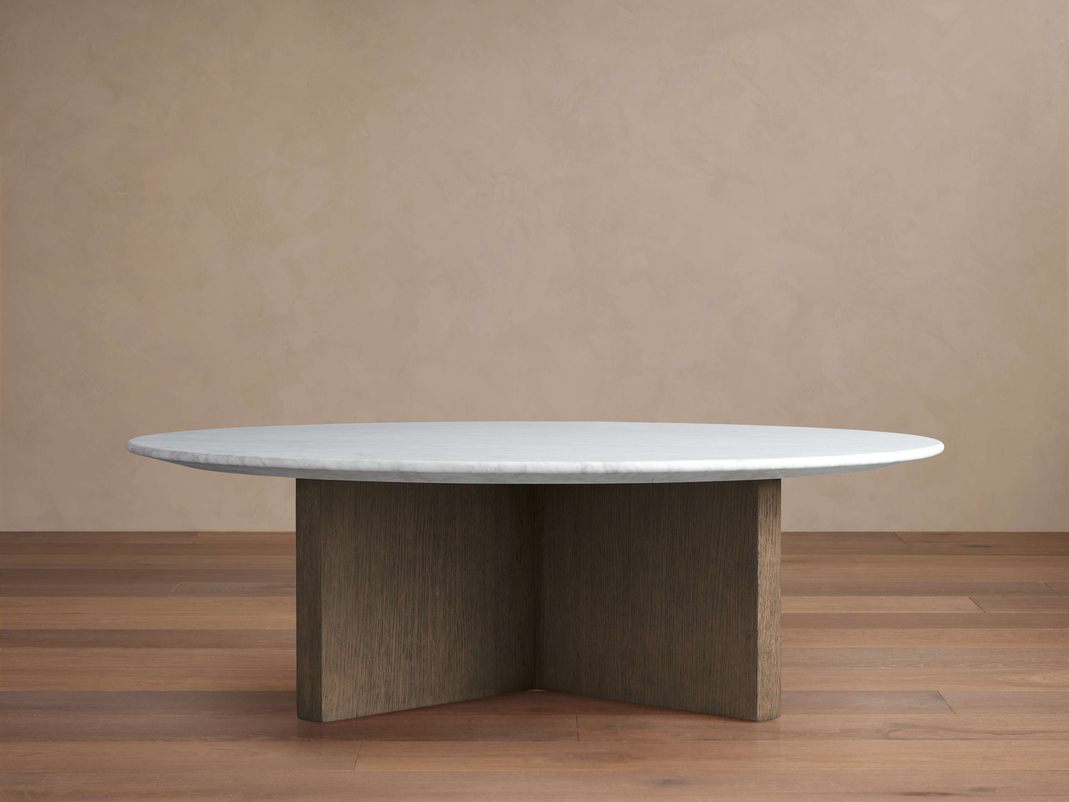 Saint Germain Round Stone Top Coffee Table with Wood Clement Base