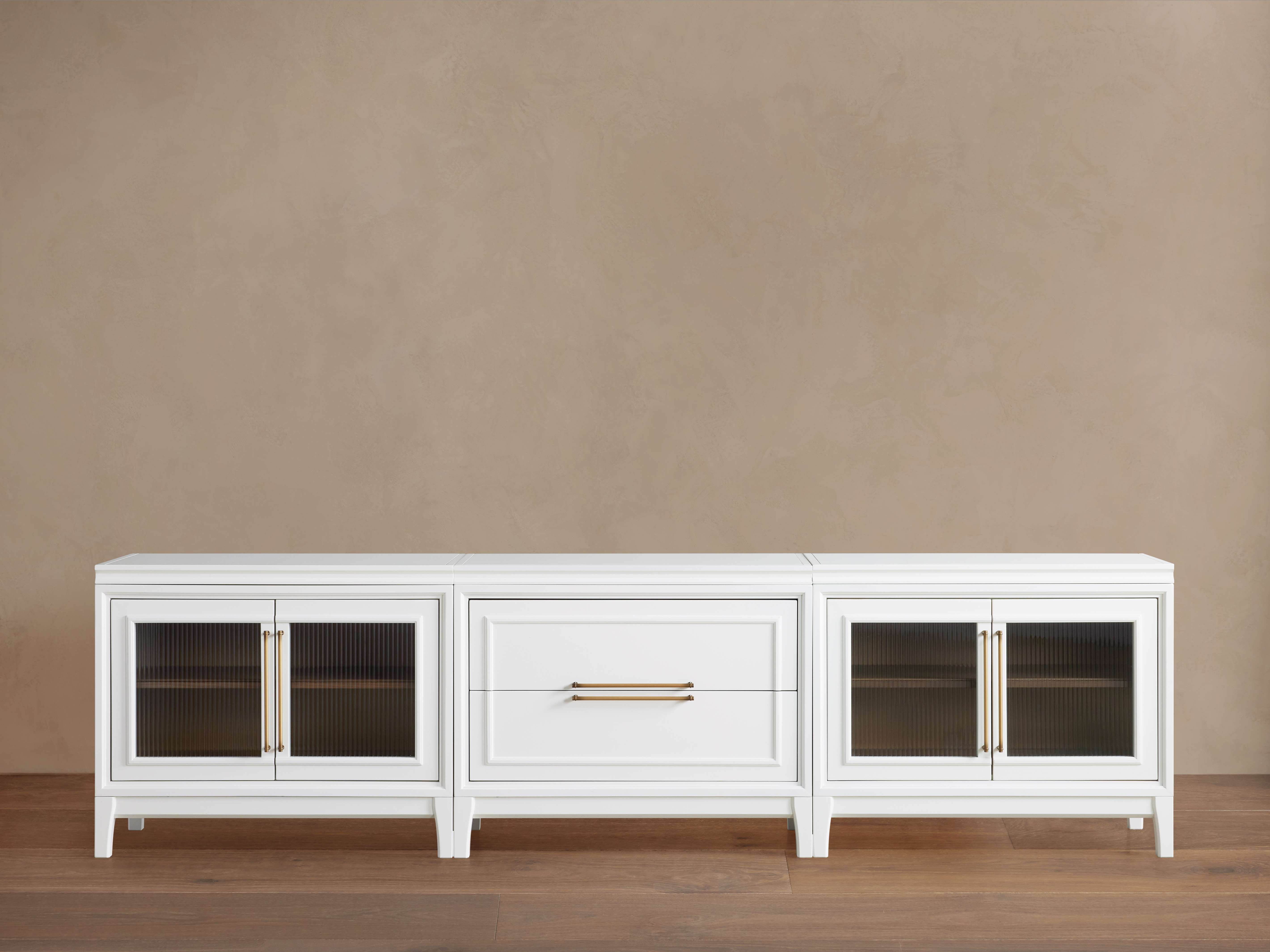 Rowan Modular Reeded Glass Media Console with Drawers - Thumbnail 3