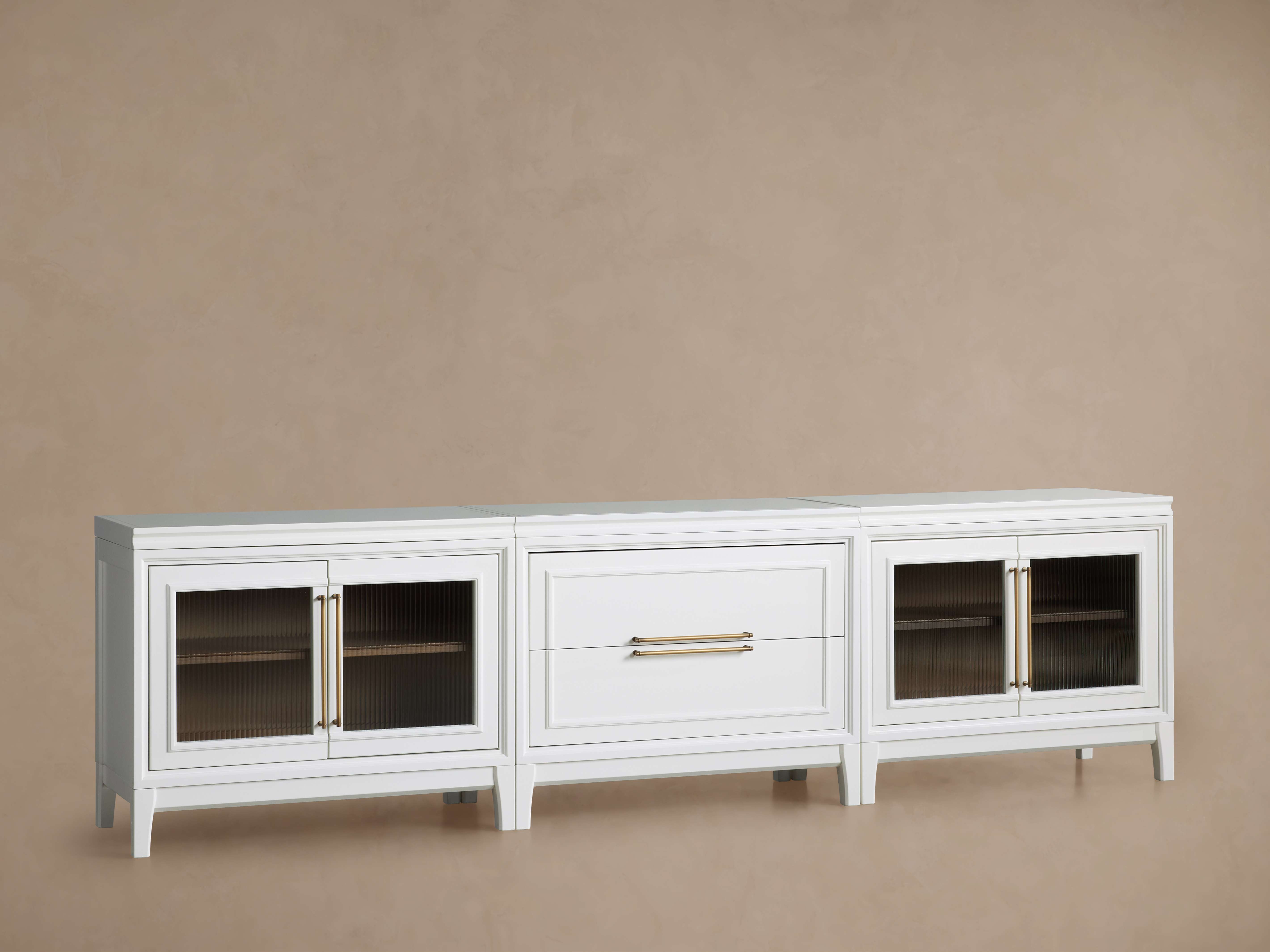 Rowan Modular Reeded Glass Media Console with Drawers