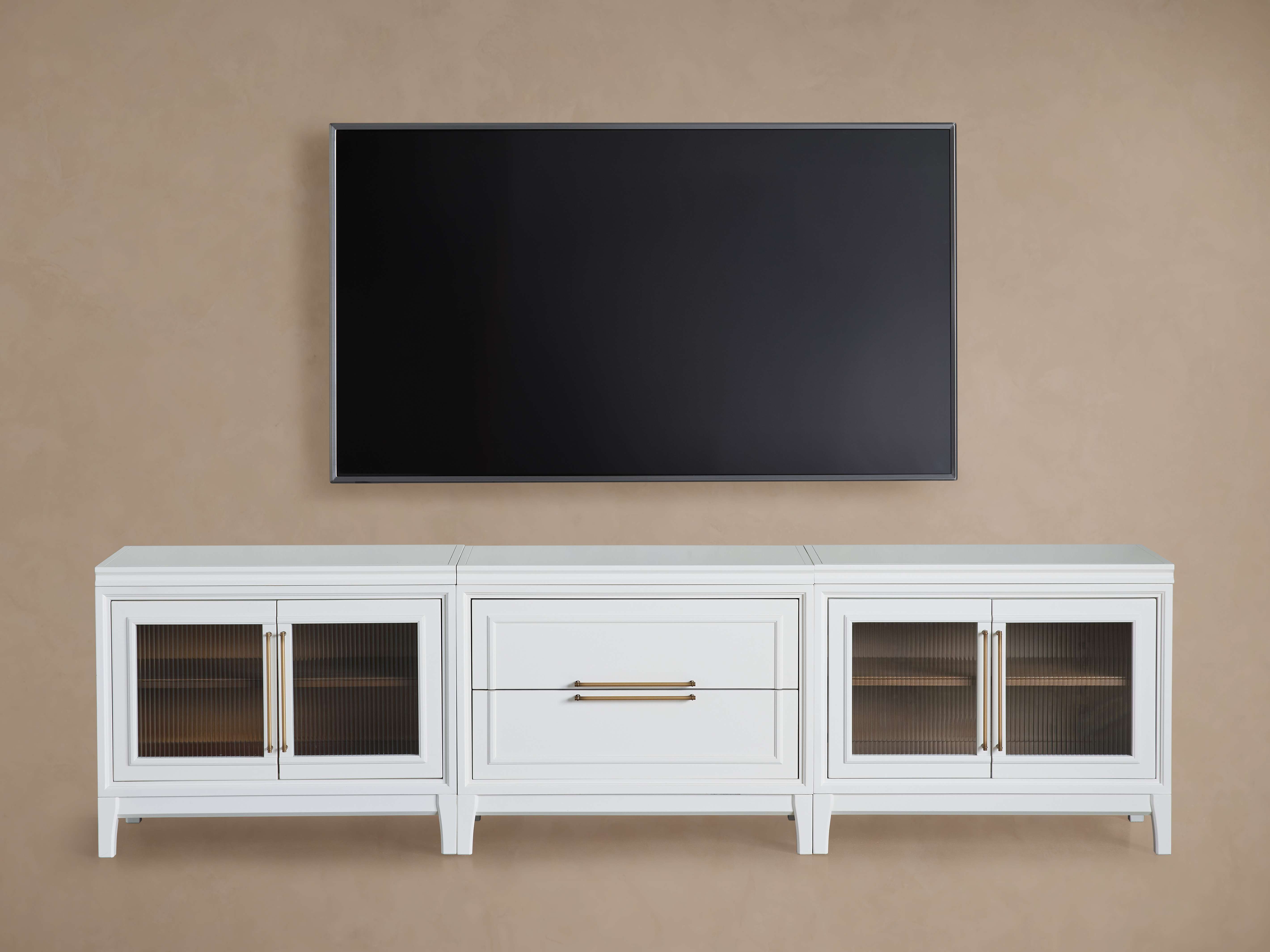 Rowan Modular Reeded Glass Media Console with Drawers - Thumbnail 4