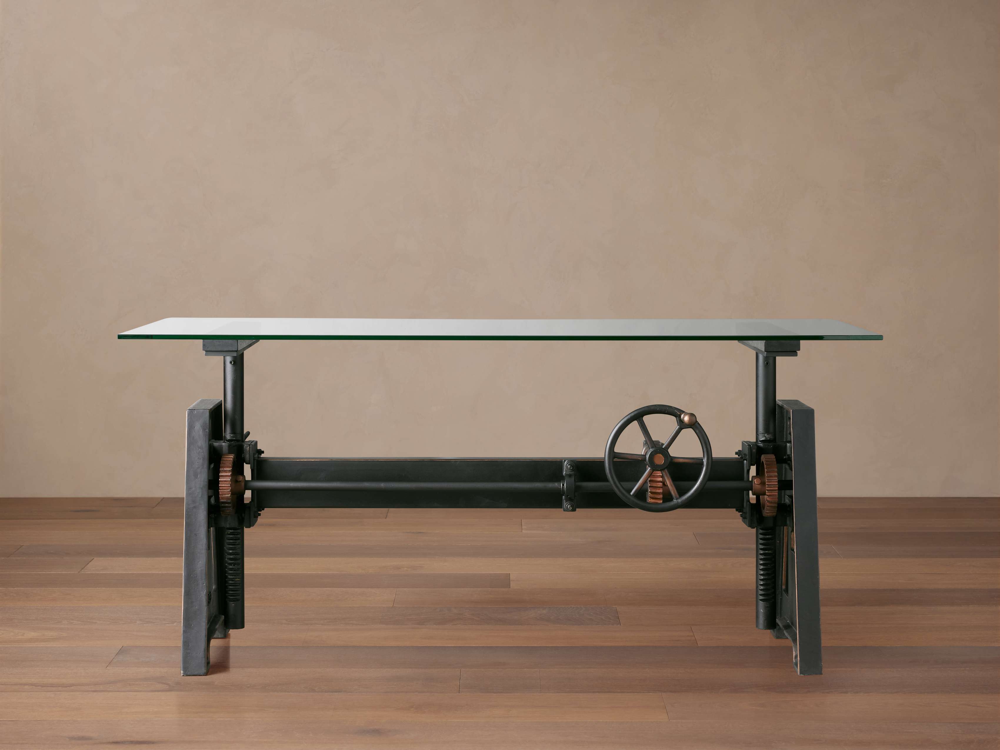 Industrial Crank Desk with Glass Top