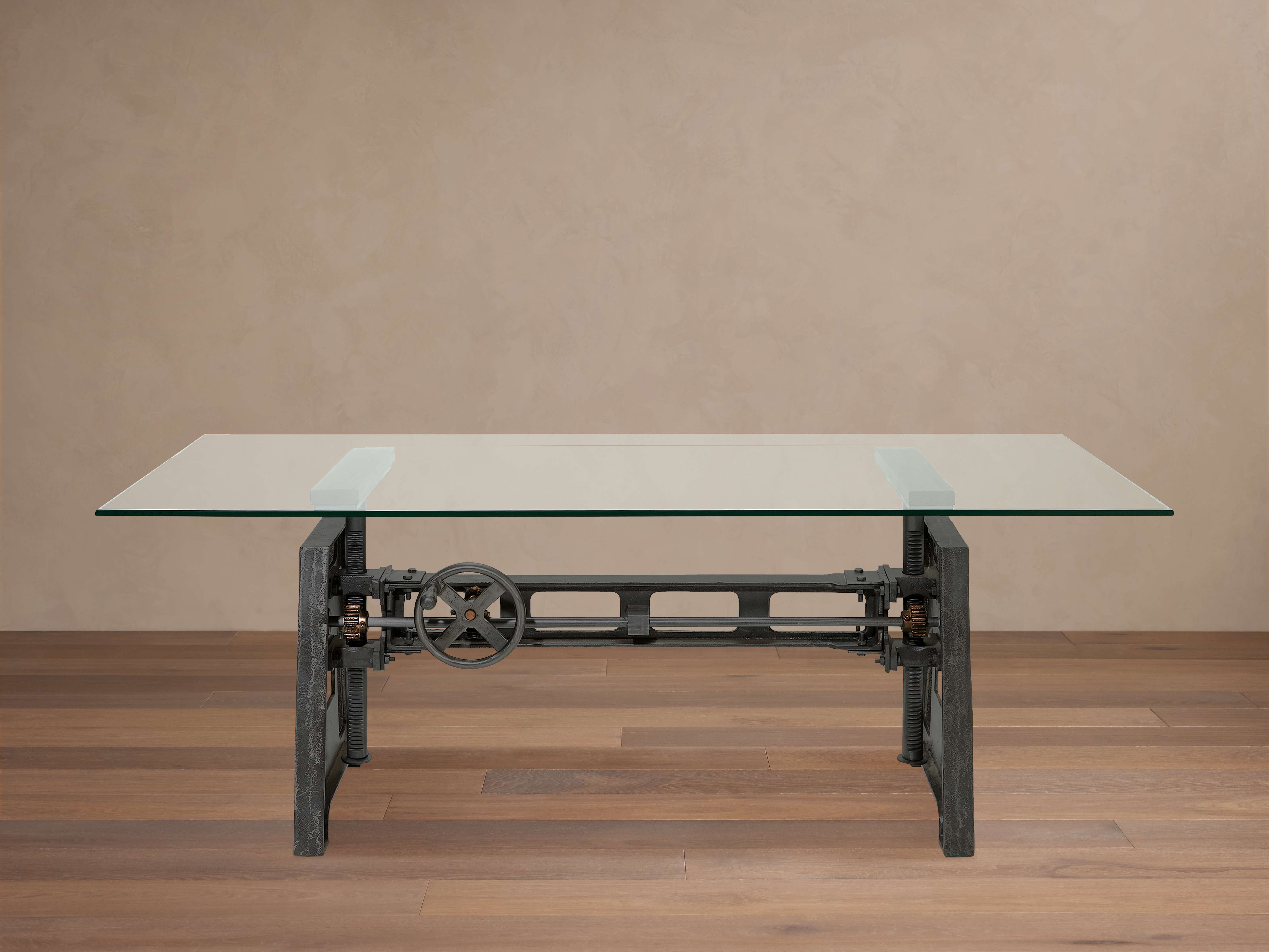 Industrial Crank Desk with Glass Top