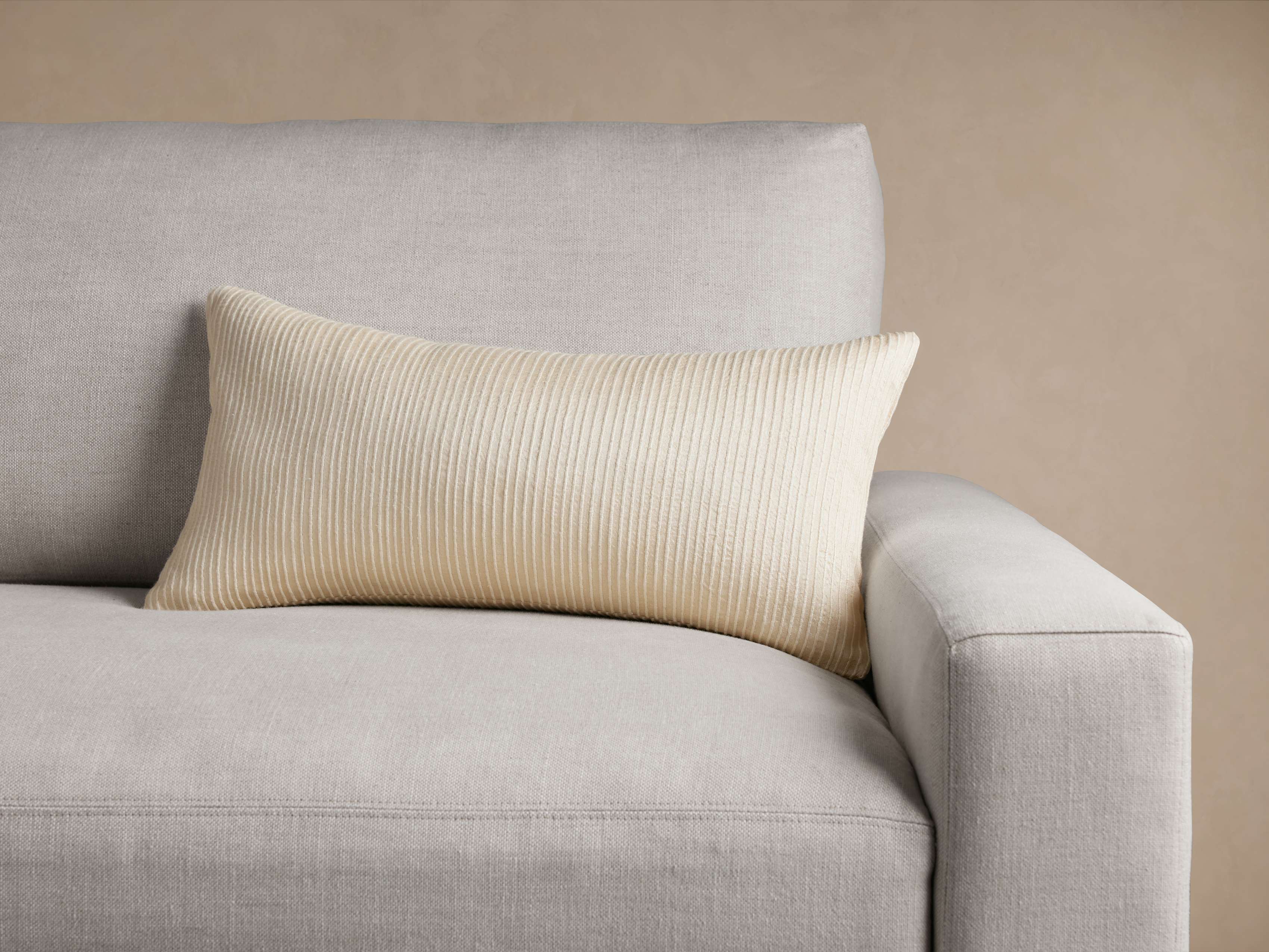 Raw Silk Ribbed Lumbar Pillow Cover in Cashmere