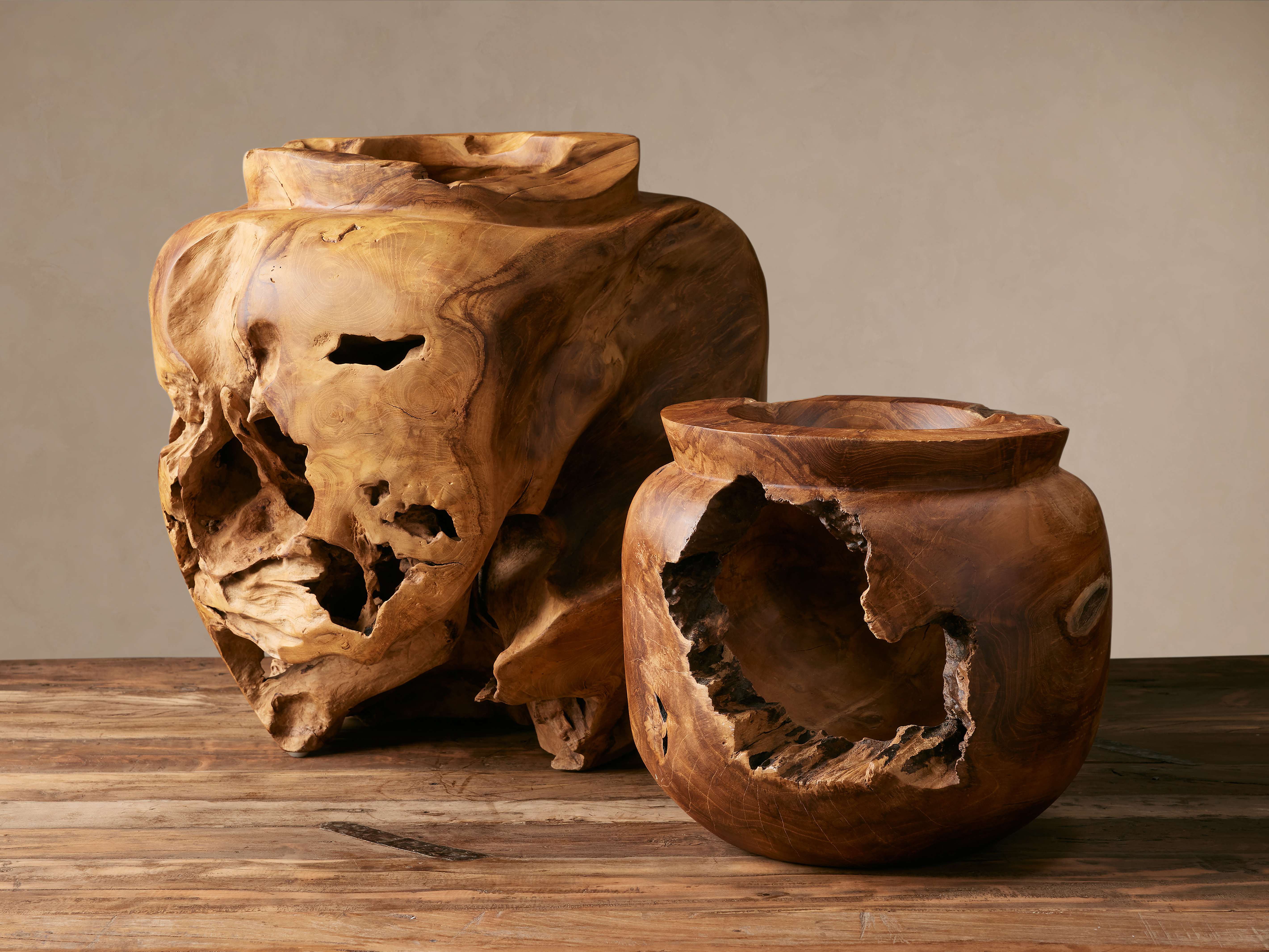 Natural Root Teak Vase - Thumbnail 2