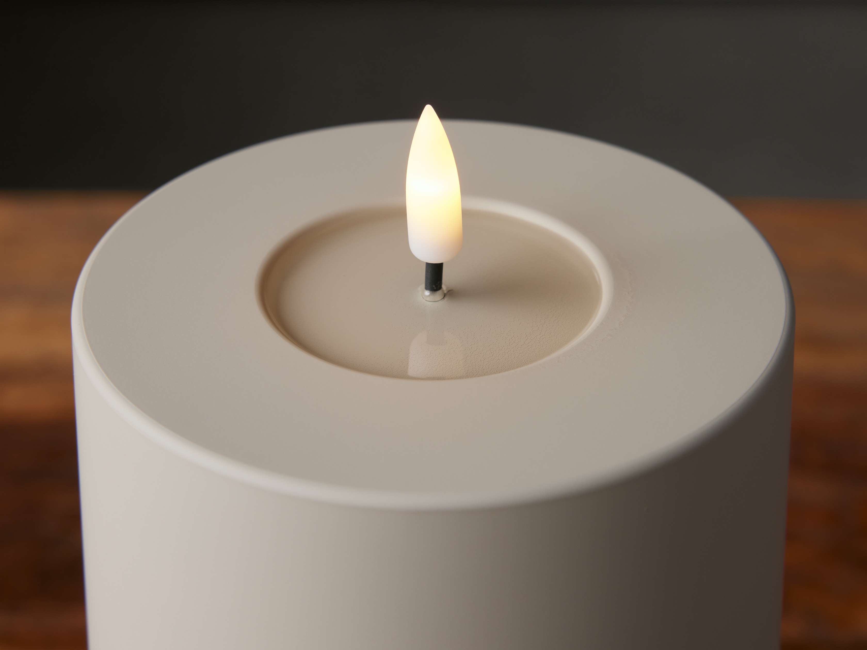 Matte Outdoor LED Candle in Taupe