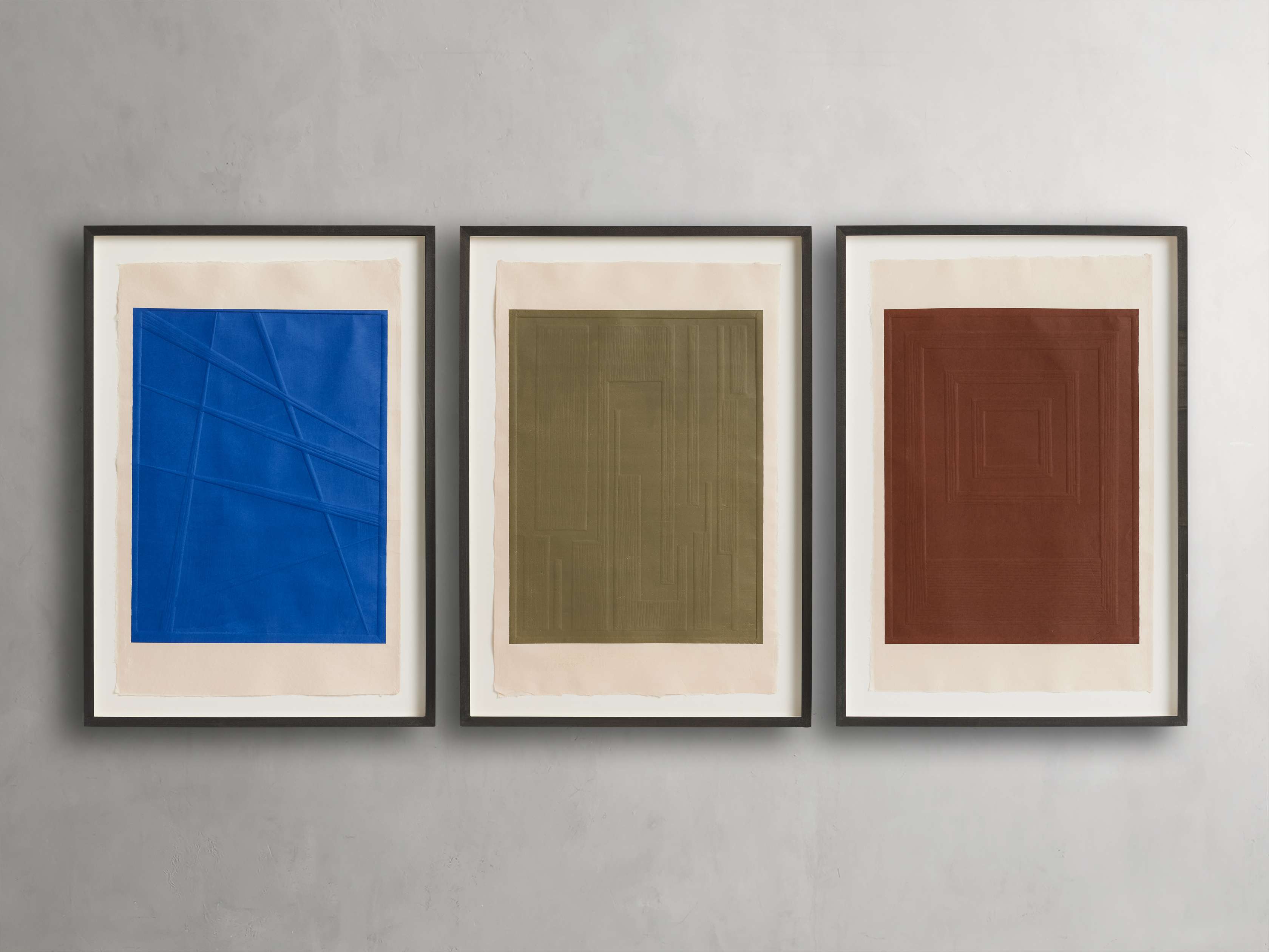 Embossed Abstract Framed Silkscreen in Rust