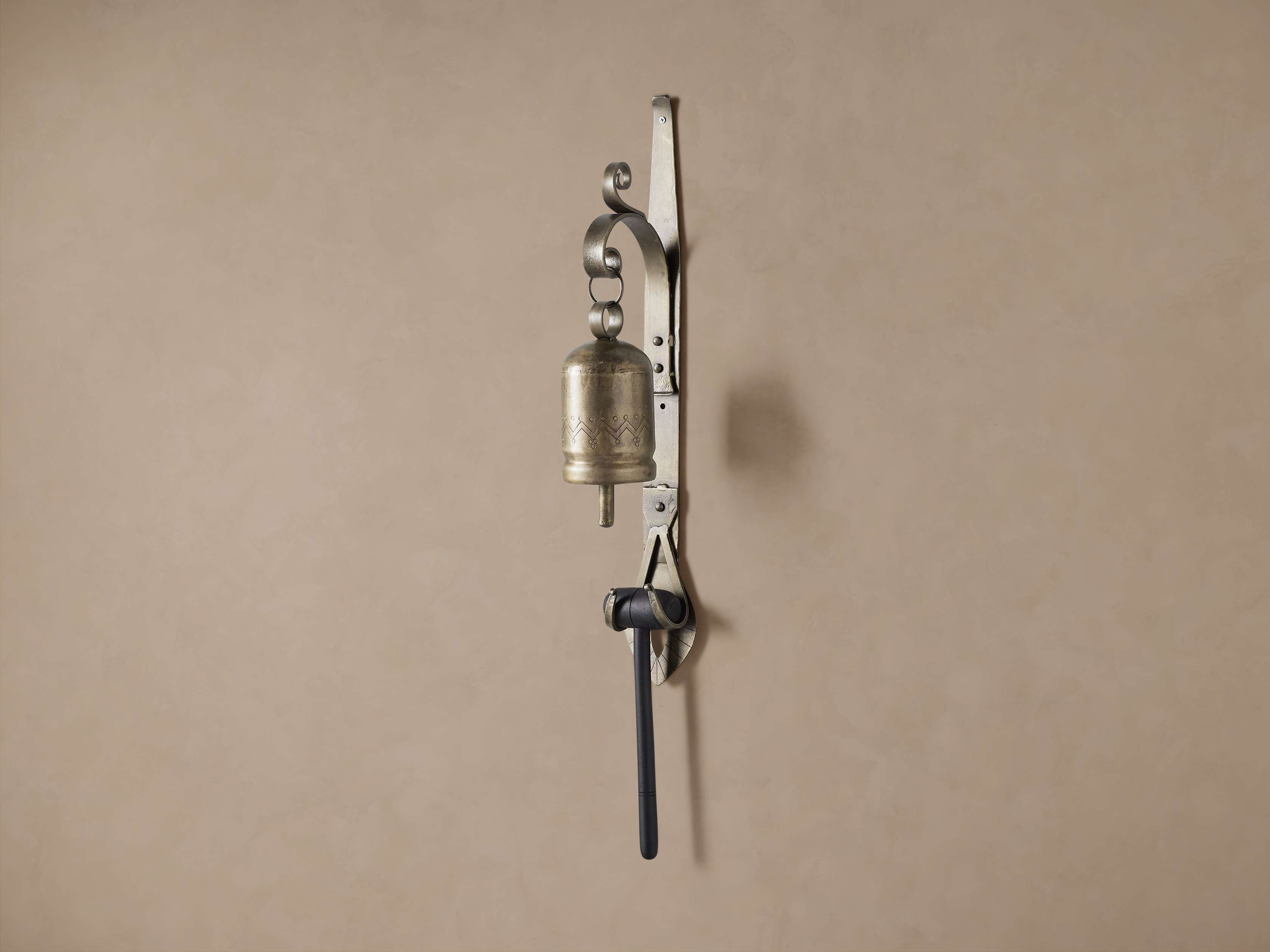 Wall Mount Antique Brass Dinner Bell - Thumbnail 4